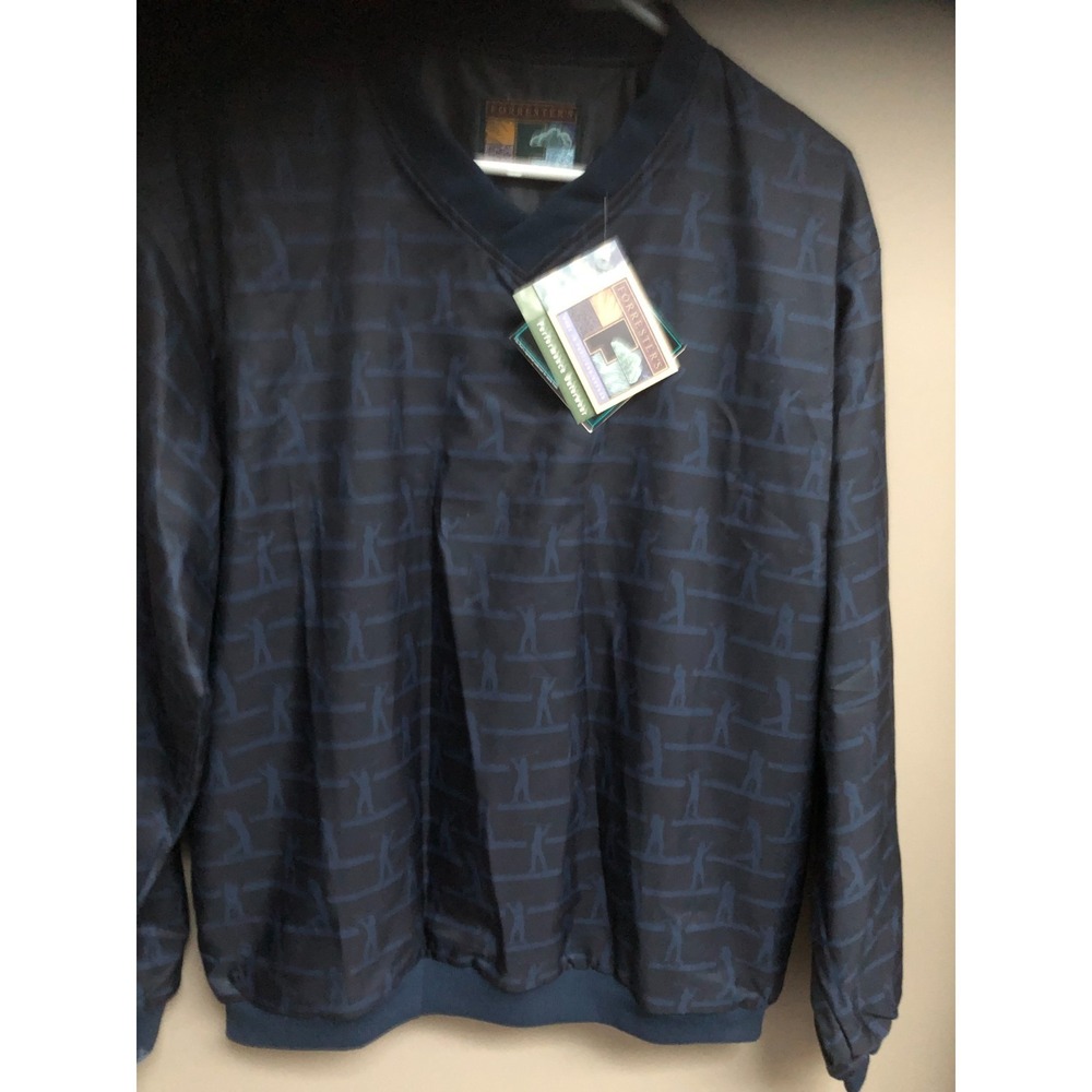 Forrester's Golf Windshirt Men's MEDIUM Navy w/golfers Teflon Portland, OR NWT
